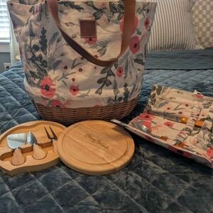 Anthropologie Floral Basket Set with Cheese Board